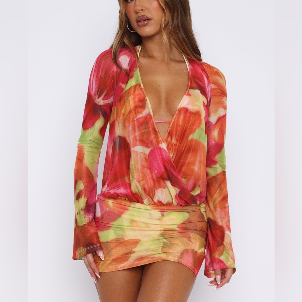 White‎ Fox Boutique Tropical Bloom Multi-Color Swim Cover Up